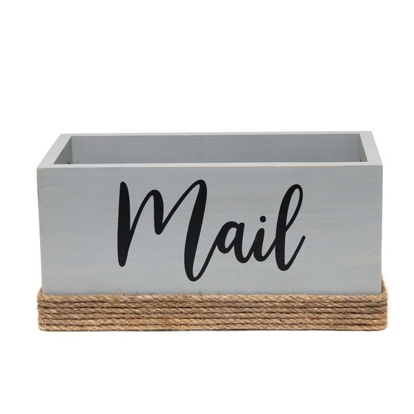 Elegant Designs Mail Holder, Sorter with Wrapped Roped Bottom, Cutout Handles, and Mail Script in Black, Gray HG2036-GRY